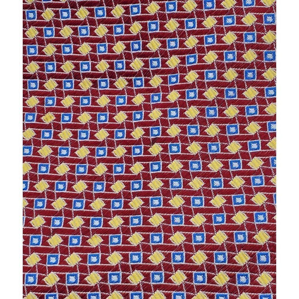 Tommy Hilfiger Tie 100% Silk Men's Red Yellow Geometric 58" - Picture 2 of 8